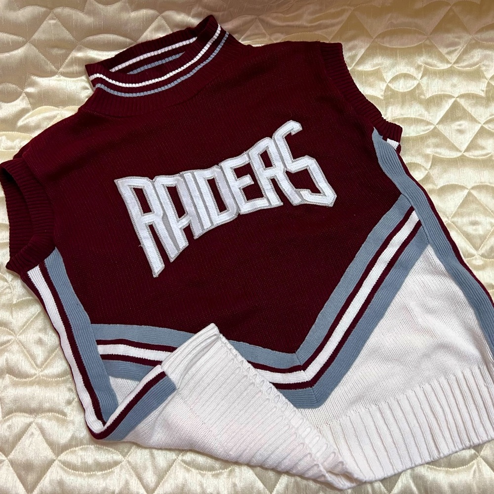 Raiders Cheer Knit Sweater Vest Maroon White Silver River Vale Team Sports